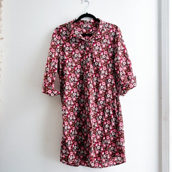J. Mclaughlin Berlin Shirt Dress in Mountain Floral Pink/Coffee 100% Cotton - Picture 3 of 8